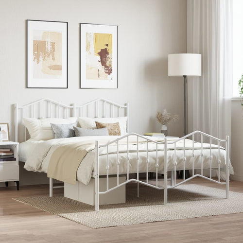 Cadru pat metalic cu tăblie de cap/picioare , alb, 140x190 cm