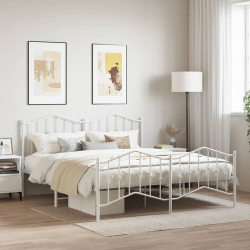 Cadru pat metalic cu tăblie de cap/picioare , alb, 160x200 cm