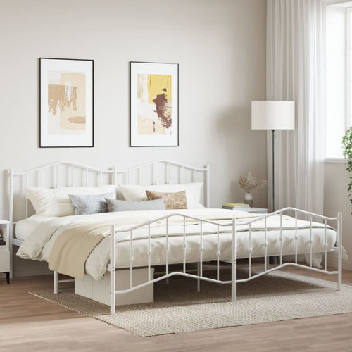 Cadru pat metalic cu tăblie de cap/picioare , alb, 193x203 cm