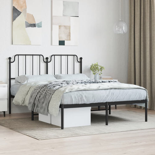 Cadru de pat metalic cu tăblie, negru, 140x200 cm