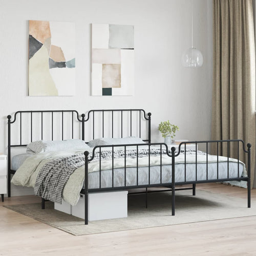 Cadru pat metalic cu tăblii de cap/picioare , negru, 193x203 cm