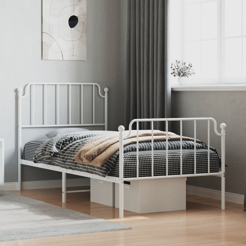 Cadru de pat metalic cu tăblie de cap/picioare , alb, 90x190 cm