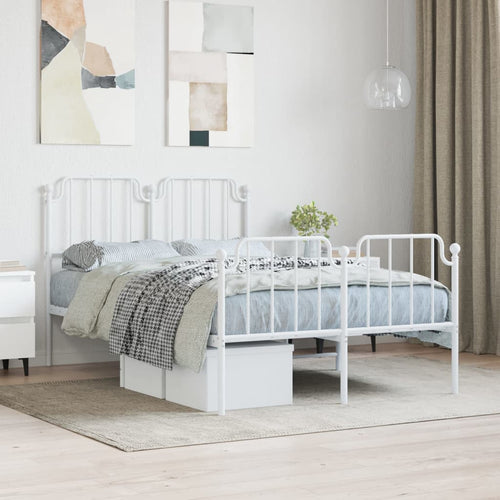 Cadru pat metalic cu tăblie de cap/picioare , alb, 120x200 cm