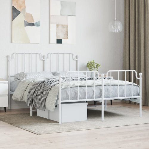 Cadru pat metalic cu tăblie de cap/picioare , alb, 135x190 cm