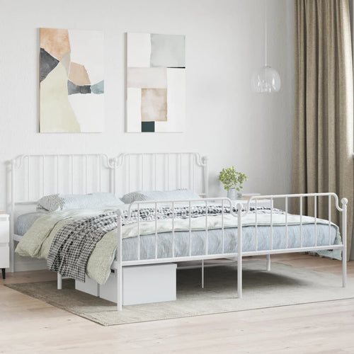 Cadru pat metalic cu tăblie de cap/picioare , alb, 193x203 cm