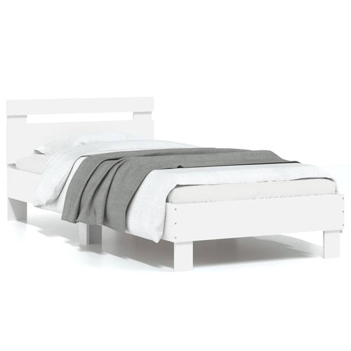 Cadru de pat cu tăblie, alb, 90x200 cm, lemn prelucrat