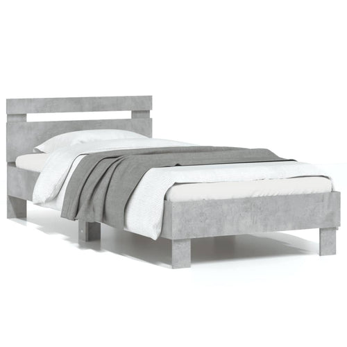 Cadru de pat cu tăblie, gri beton, 90x190 cm, lemn prelucrat