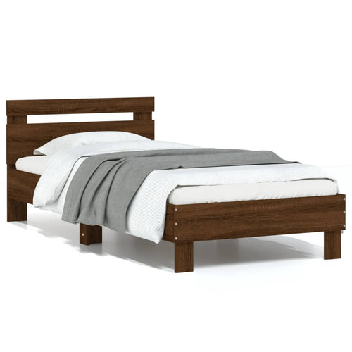 Cadru de pat cu tăblie stejar maro 75x190 cm lemn prelucrat