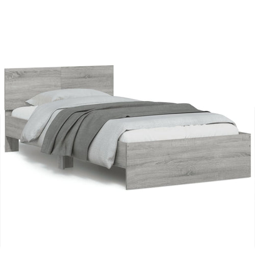 Cadru de pat cu tăblie gri sonoma 100x200 cm lemn prelucrat