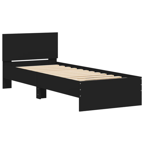 Cadru de pat cu tăblie, negru, 90x190 cm, lemn prelucrat
