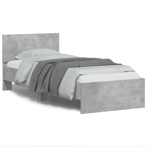 Cadru de pat cu tăblie, gri beton, 75x190 cm, lemn prelucrat