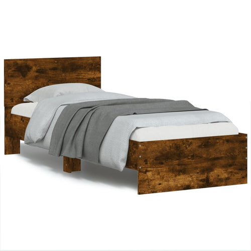Cadru de pat cu tăblie stejar fumuriu 75x190 cm lemn prelucrat