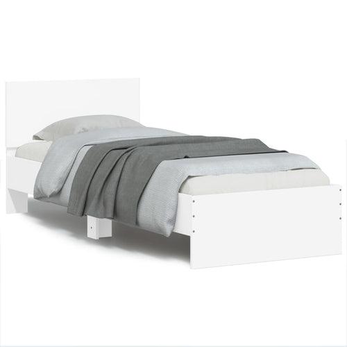 Cadru de pat cu tăblie și lumini LED, alb, 90x200 cm