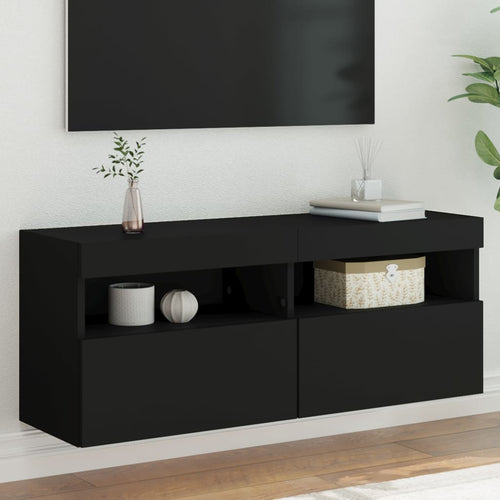 Comodă TV de perete cu lumini LED, negru, 100x30x40 cm