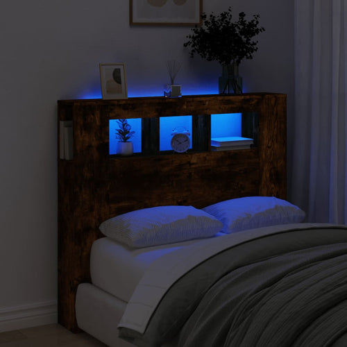 Tăblie de pat cu LED, stejar fumuriu, 120x18,5x103,5 cm, lemn