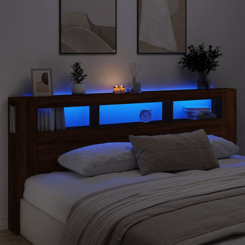 Tăblie de pat cu LED, stejar maro, 220x18,5x103,5 cm, lemn