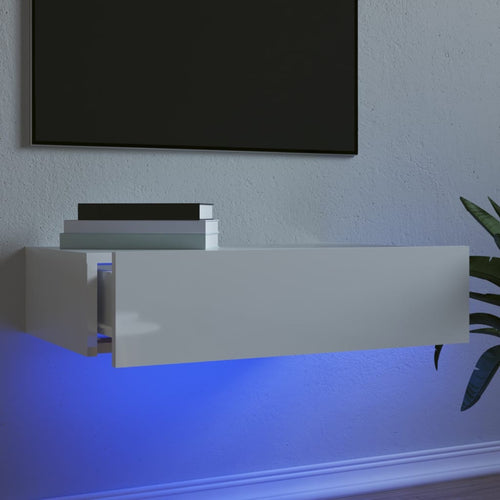 Comodă TV cu lumini LED, alb extralucios, 60x35x15,5 cm Lando