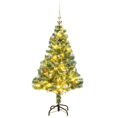 Brad Crăciun artificial, 150 LED/globuri/zăpadă pufoasă, 150 cm