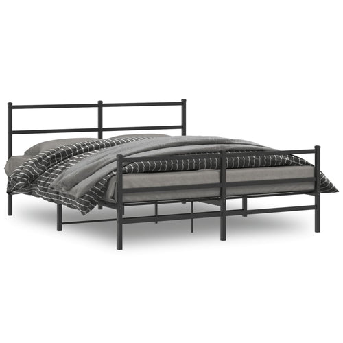 Cadru pat metalic cu tăblie de cap/picioare , negru, 150x200 cm