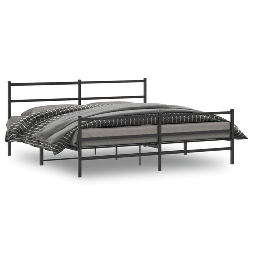 Cadru pat metalic cu tăblii de cap/picioare , negru, 183x213 cm