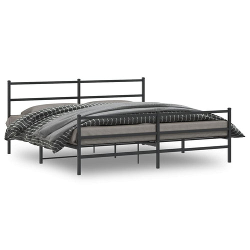 Cadru pat metalic cu tăblii de cap/picioare, negru, 200x200 cm