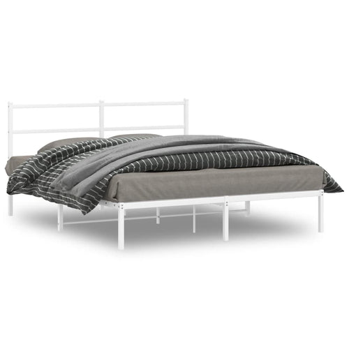 Cadru de pat metalic cu tăblie, alb, 160x200 cm