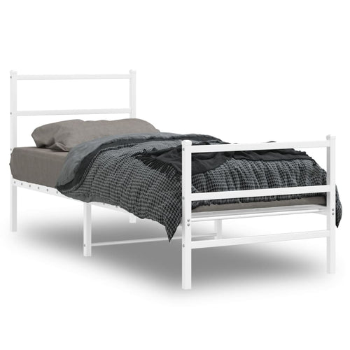 Cadru de pat metalic cu tăblie de cap/picioare  alb, 75x190 cm