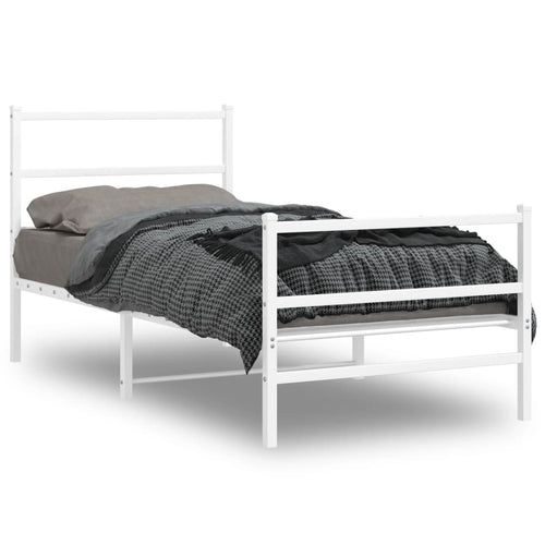 Cadru de pat metalic cu tăblie de cap/picioare , alb, 90x190 cm