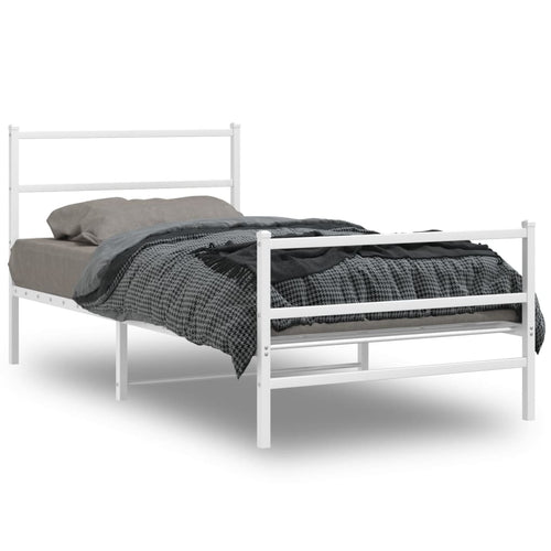 Cadru de pat metalic cu tăblie de cap/picioare  alb, 100x190 cm