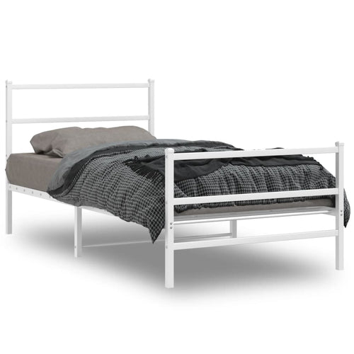 Cadru de pat metalic cu tăblie de cap/picioare  alb 107x203 cm