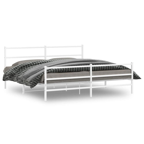 Cadru pat metalic cu tăblie de cap/picioare , alb, 200x200 cm