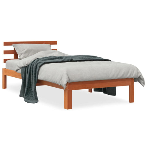 Cadru de pat cu tăblie, maro ceruit, 90x190 cm, lemn masiv pin