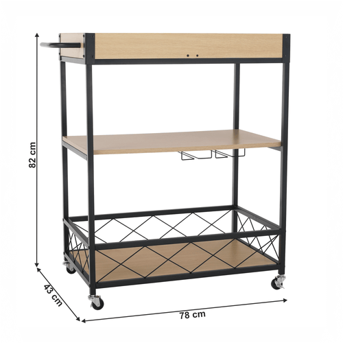 Cărucior de servire, stejar deschis/ negru, VINITA Lando