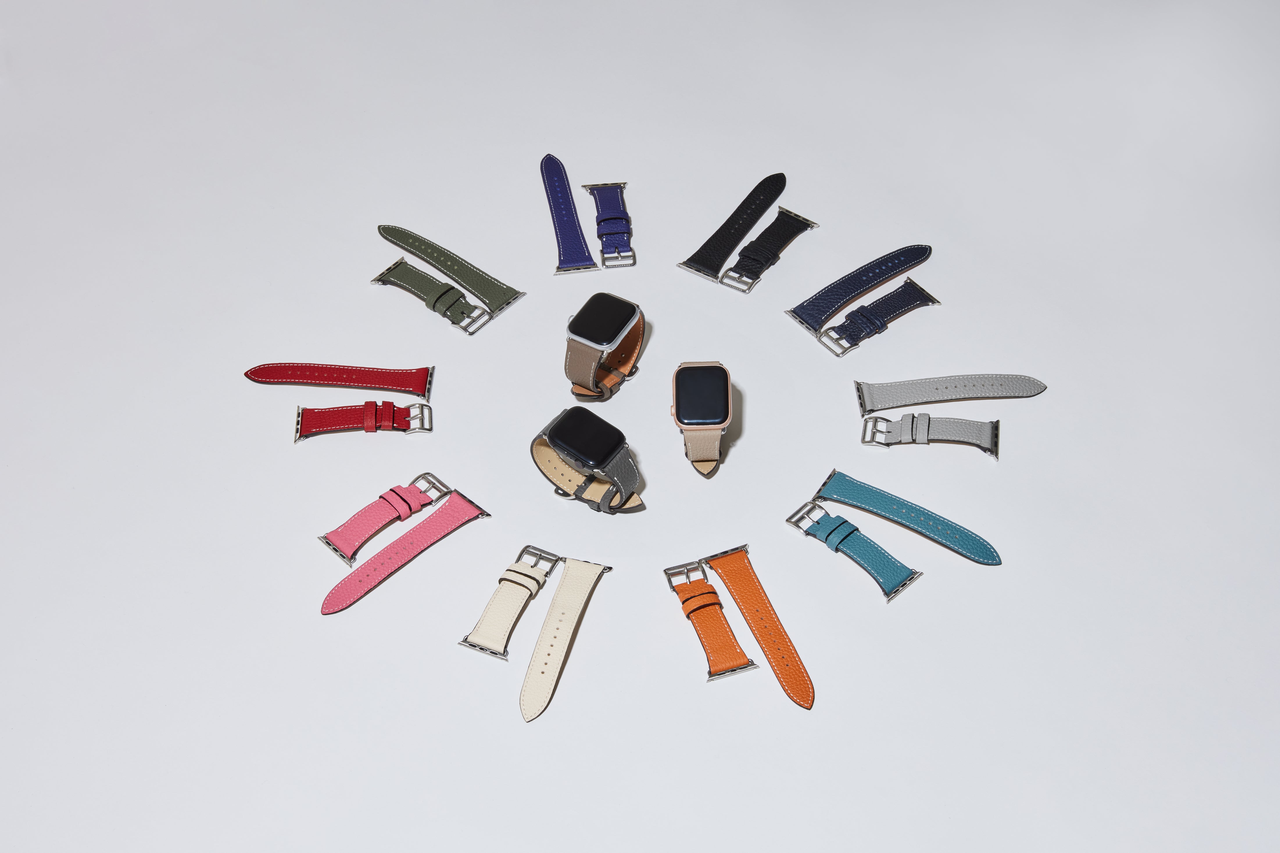 Various color variants of high-quality Apple Watch bands from BONAVENTURA.