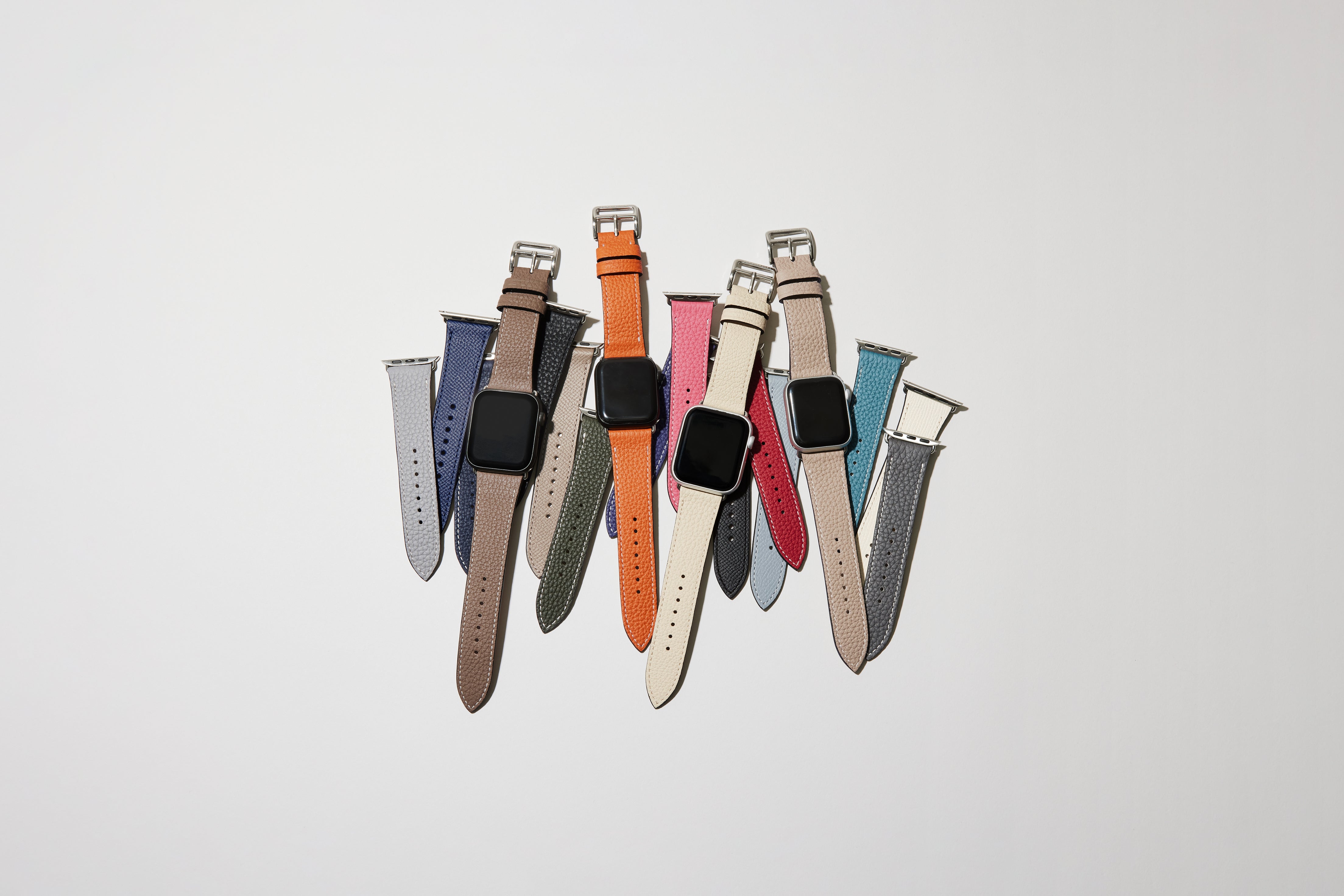 A wide range of different Apple Watch bands.