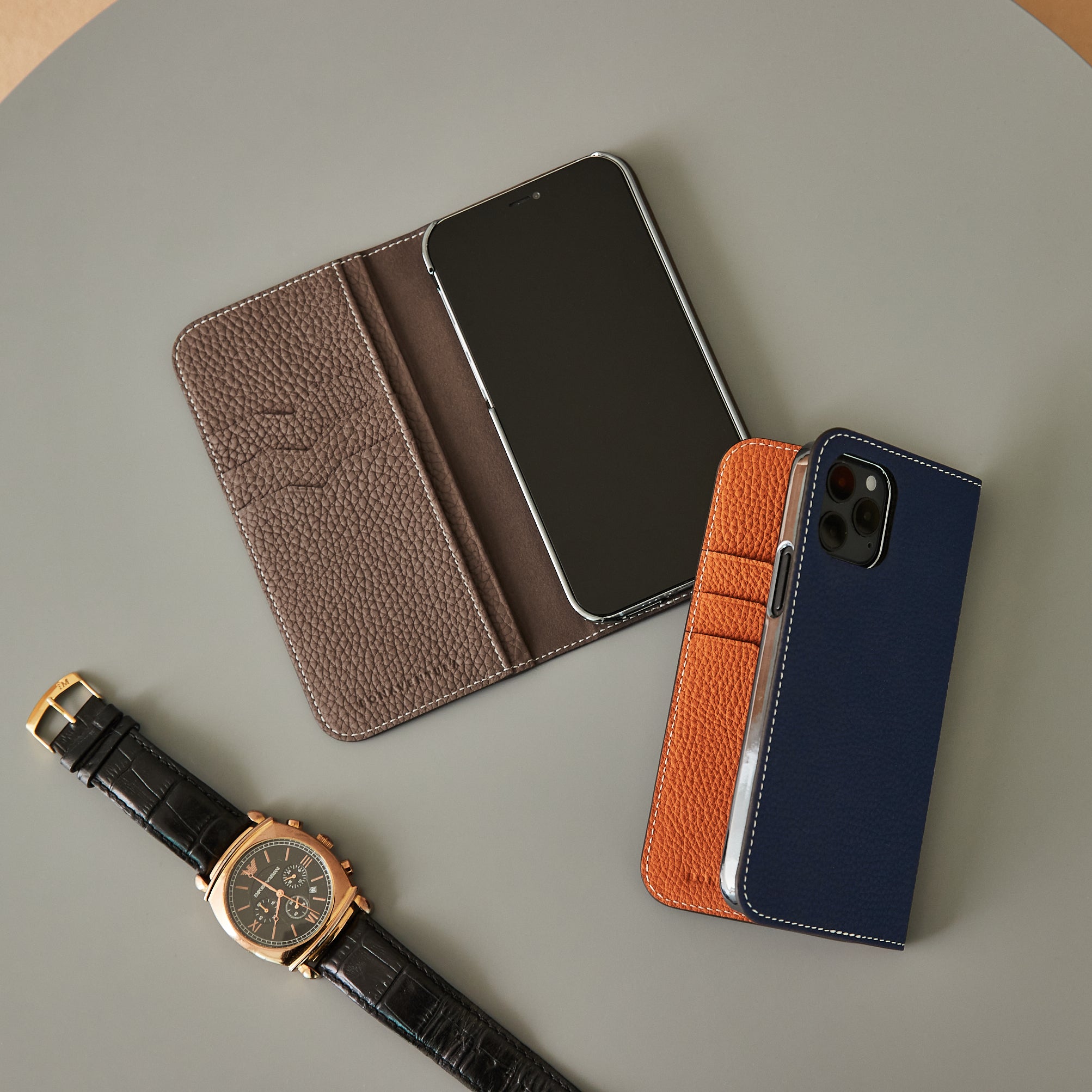 Stylish iPhone leather cases in trendy colors for everyday life and office in 2023. 
