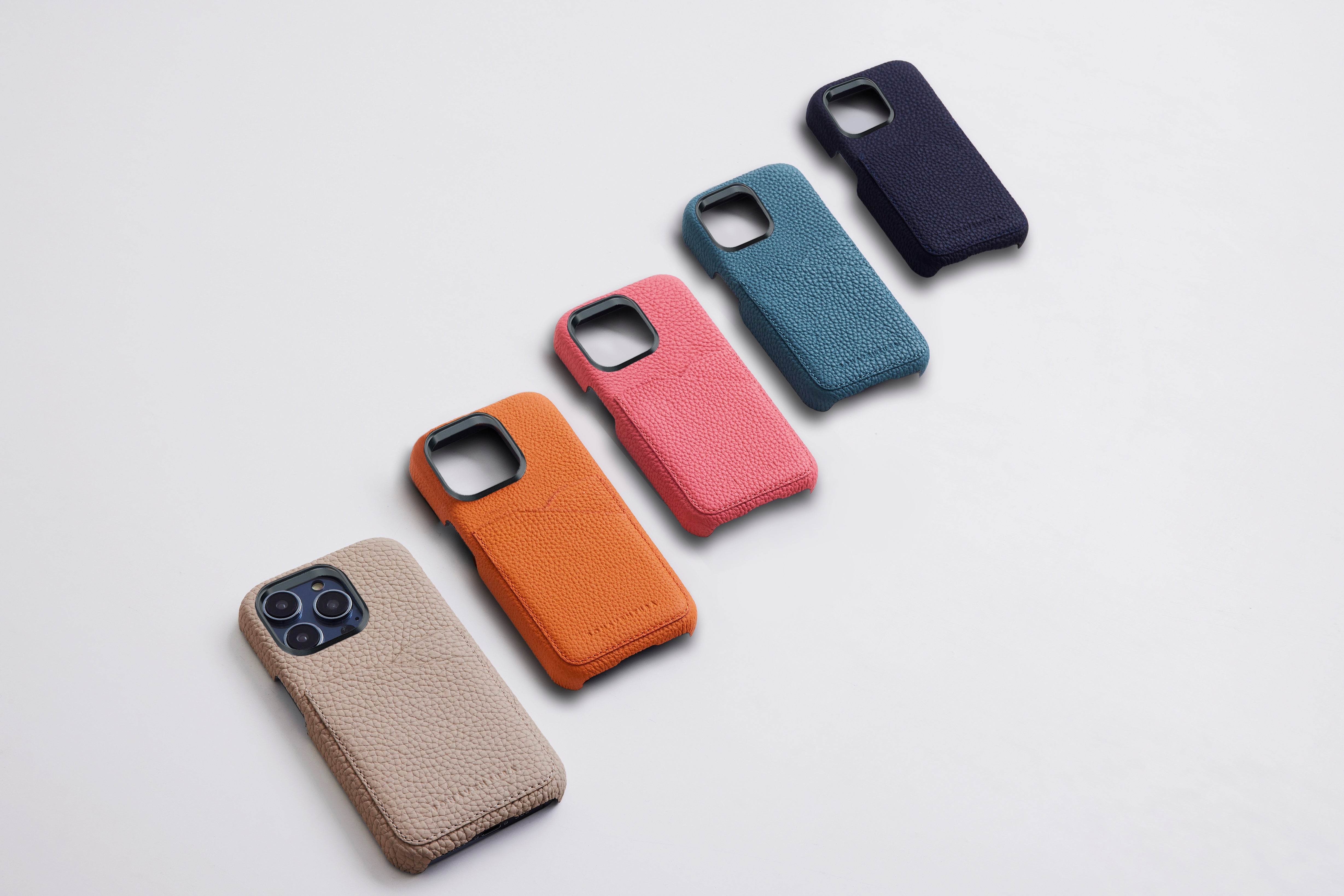 Variety of color options of the new iPhone 15 leather cases from BONAVENTURA.