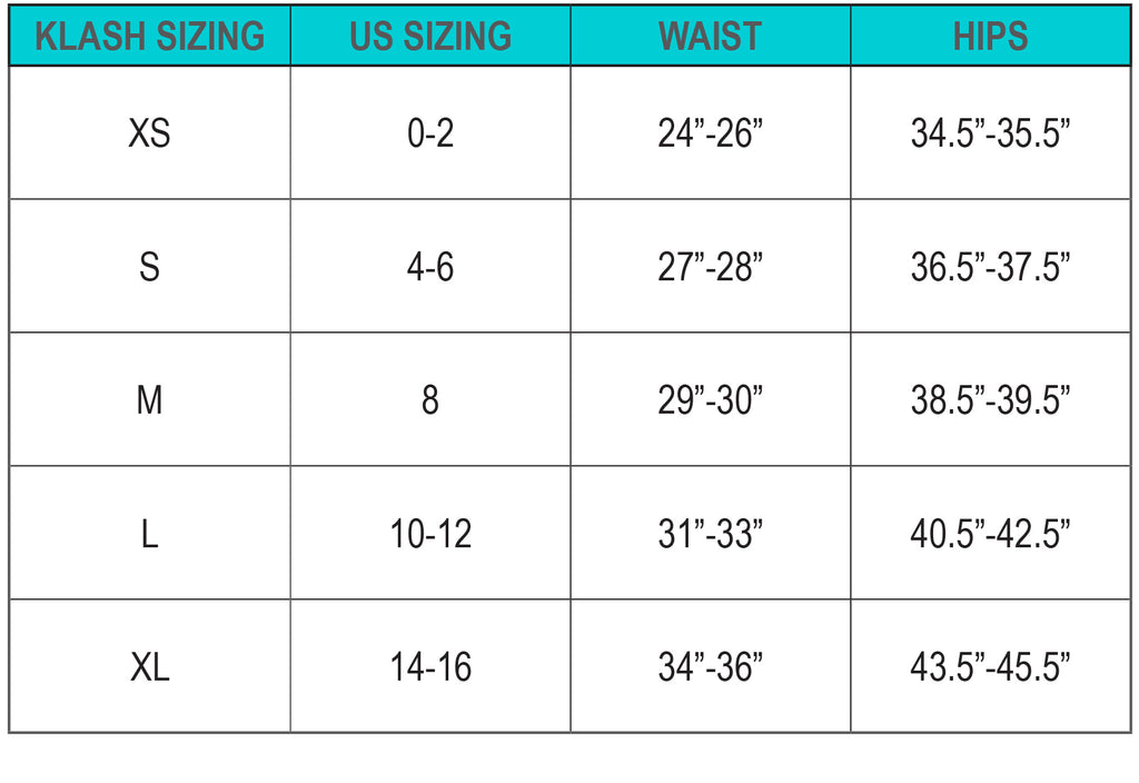 Splash Legging Size Chart | Klash