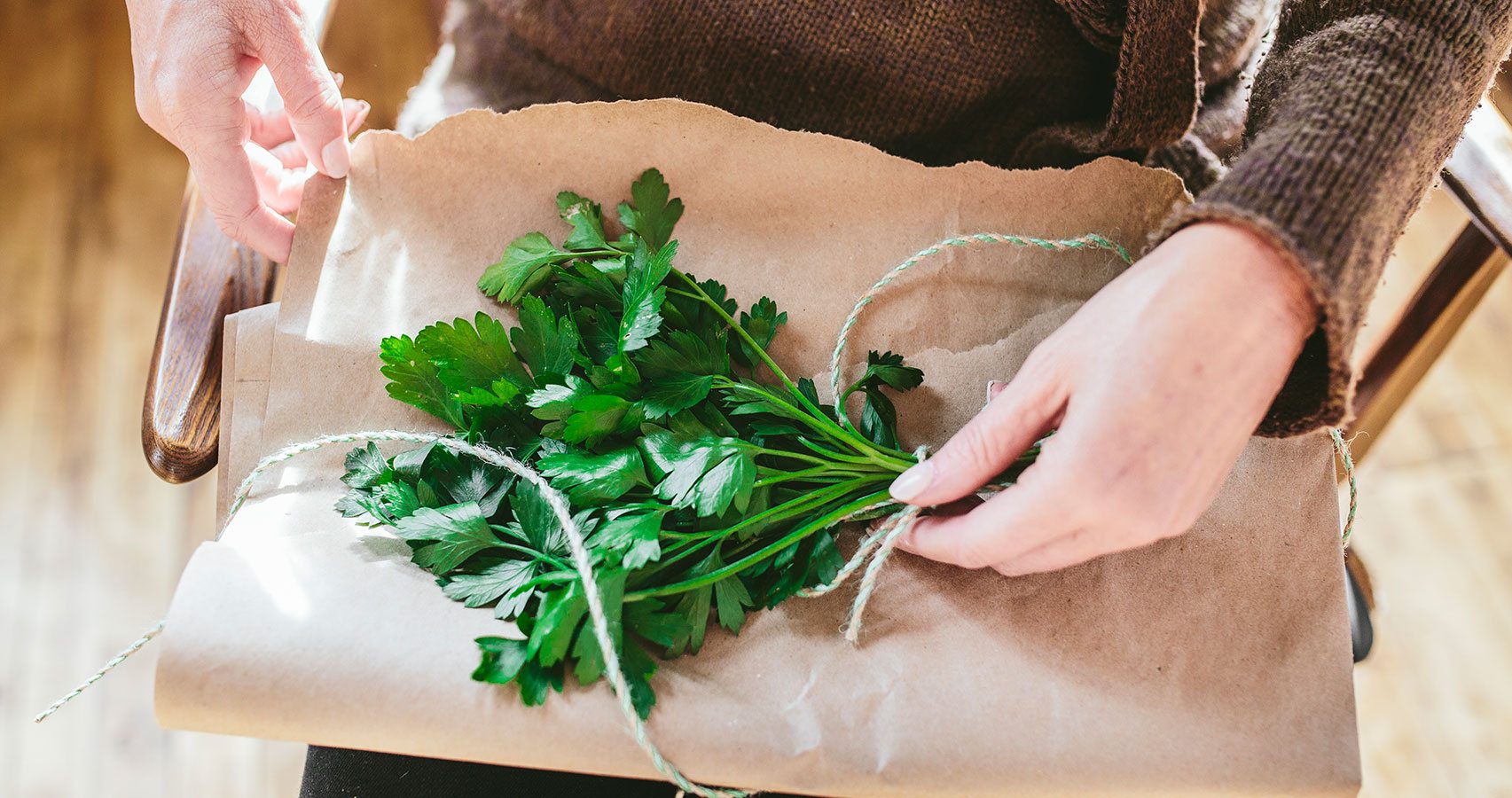 wrapping herbs in paper
