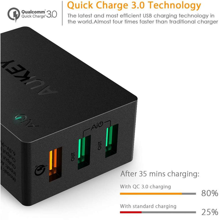 Aukey PA-T14 Quick Charge 3.0 Oplader - 3 USB poorten - Zwart