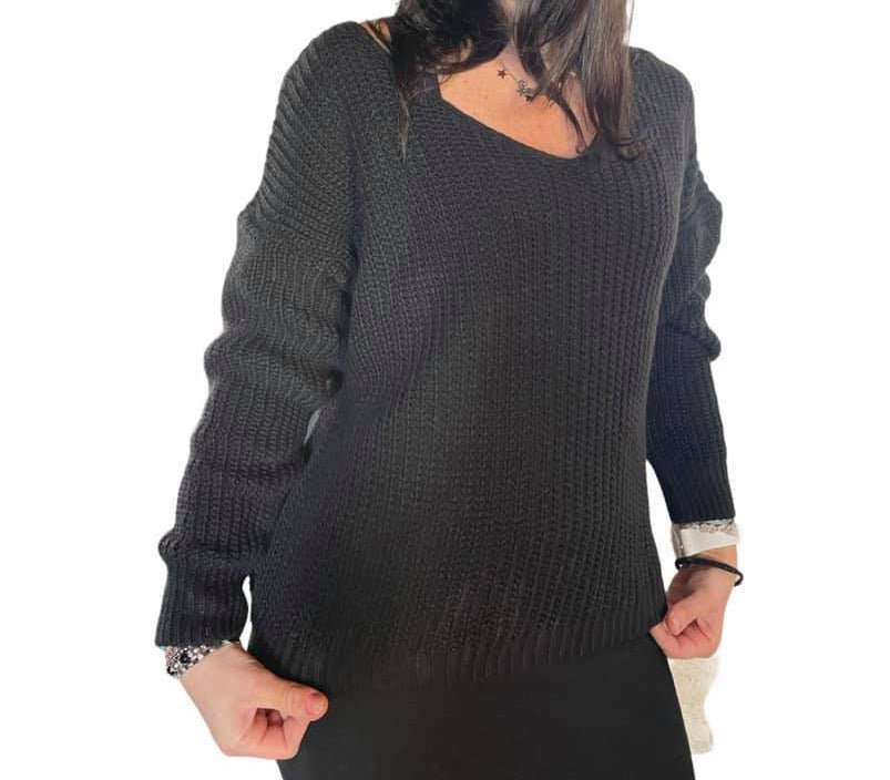 Maglia Donna SC-50% pullover  scollo a v made in Italy colore nero o sabbia