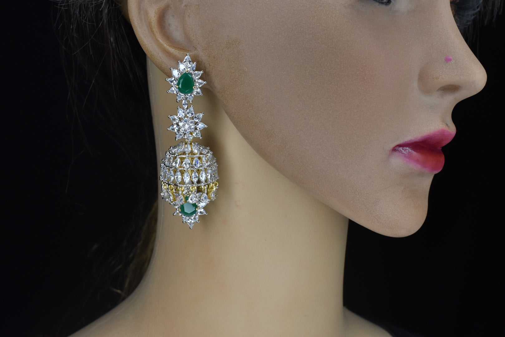 Earring Silver American Diamond Jhumka Earrings With Tika Indian Jewellery  Jewelry - Etsy Denmark