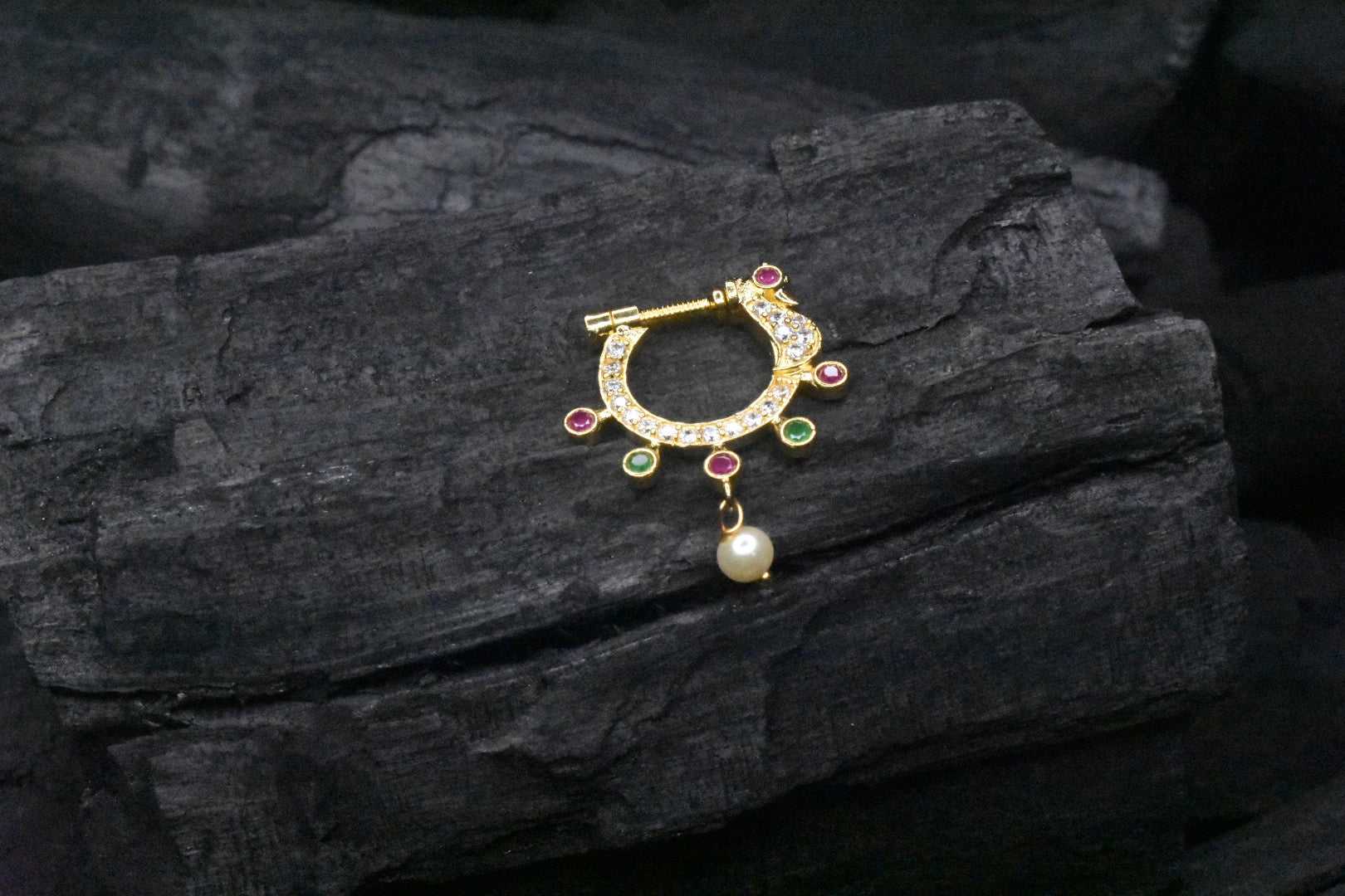 Buy Mrigangi Gold Plated Marathi Clip on Nose Pin Peacock Design Without Piercing  Nose Ring Nath for Women and Girls | at Amazon.in