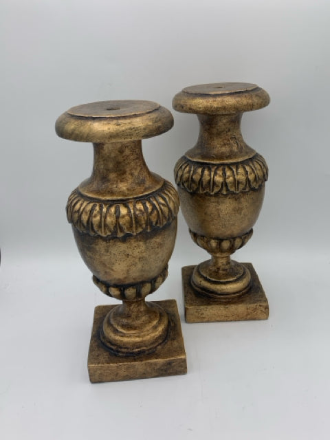 Set of 2 Painted Gold Pillar Candleholder(s)