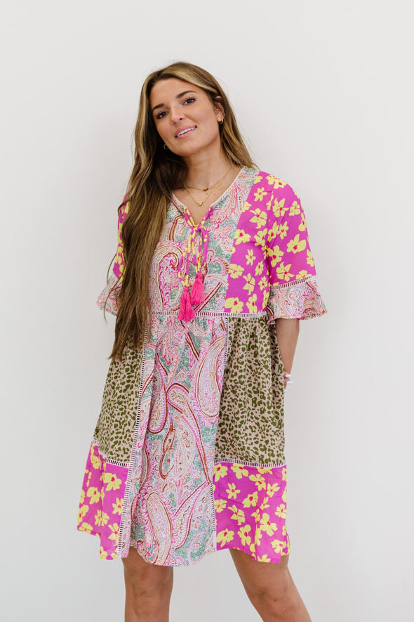 So Happy Together Full Size Run Patchwork Print Dress