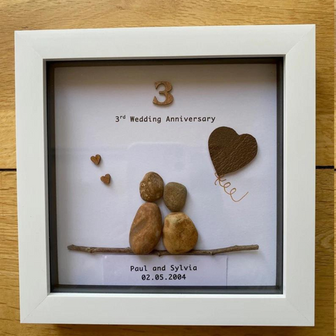 3rd Anniversary Pebble Gift with Leather Hearts