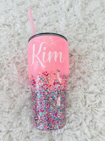 Pretty Tumbler, Pink and Silver Glitter Skinny Steel Tumbler With Straw,  Gift for Her, Mother's Day Gift, Teacher Gift, Nurse Gift, Cute Cup 