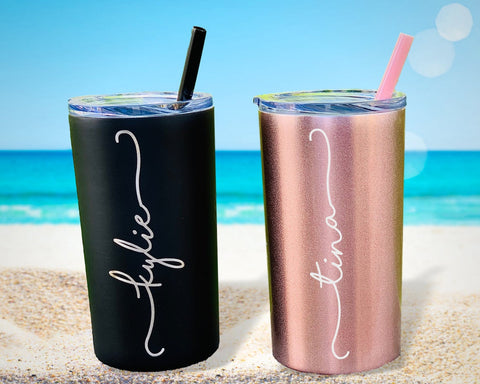 Personalized Travel Tumbler with Handle - Groovy Girl Gifts