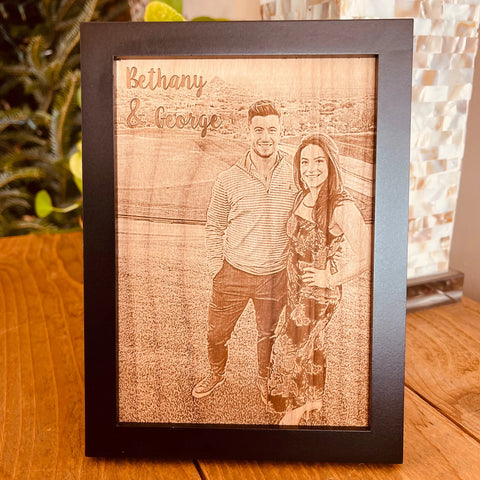 wooden etched photo frame