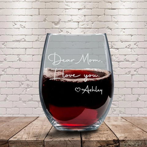 Personalized Etched Wine Glass with Designer Script Name